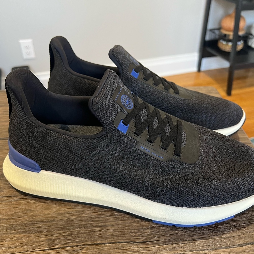 Peter Millar Black Knit Sneakers with Blue Details